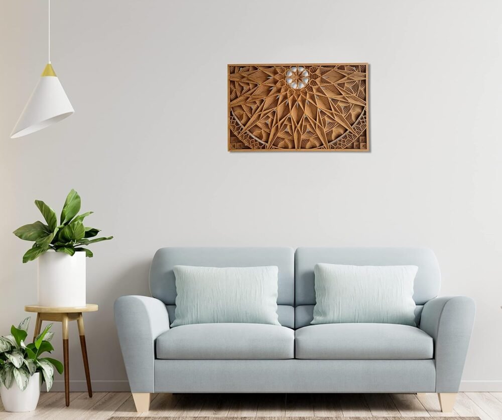 Wooden 3D Laser Cut Decorative Mandala Wall Decor | Decorative Multi Layered Rectangle Mandala Wall Art - Image 2